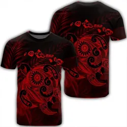 Alohawaii Tee - Hawaiian Map Turtle Tattoo Hibiscus Plumeria Polynesian T-shirt Red - AH - J4R