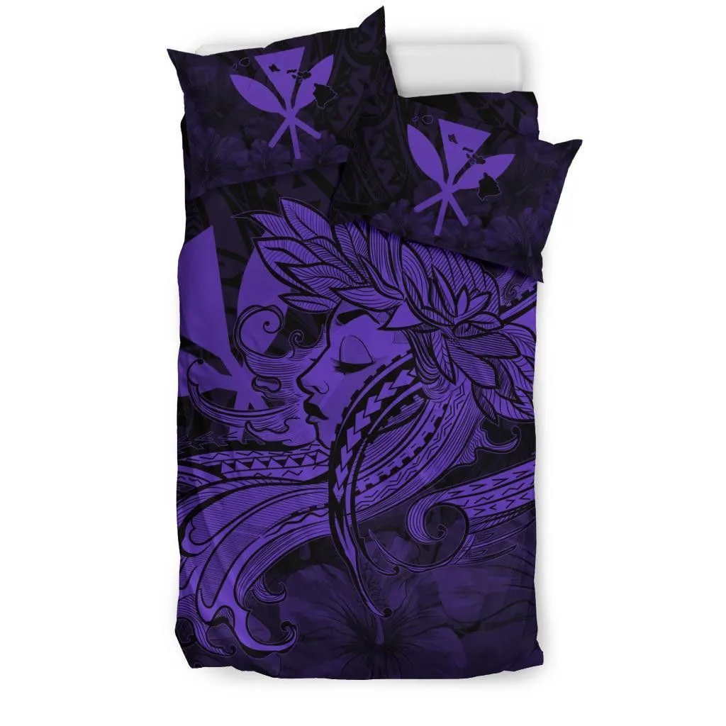FamilyGater Bedding Set - Cover and Pillow Cases Hawaiian Map Hula Girl Hibiscus Kanaka Polynesian Purple - AH J4