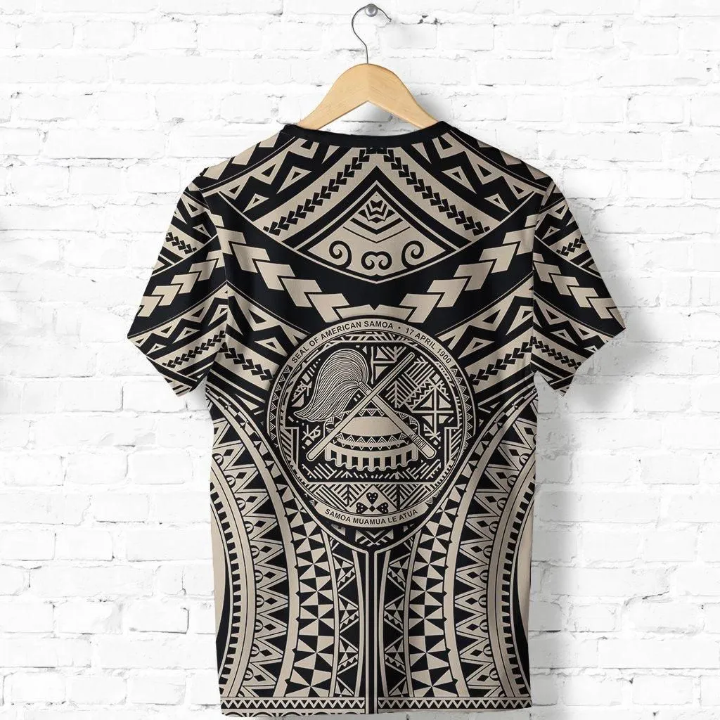 Polynesian Tattoo T shirt, American Samoa Tribal Tattoo Shirt - Tan