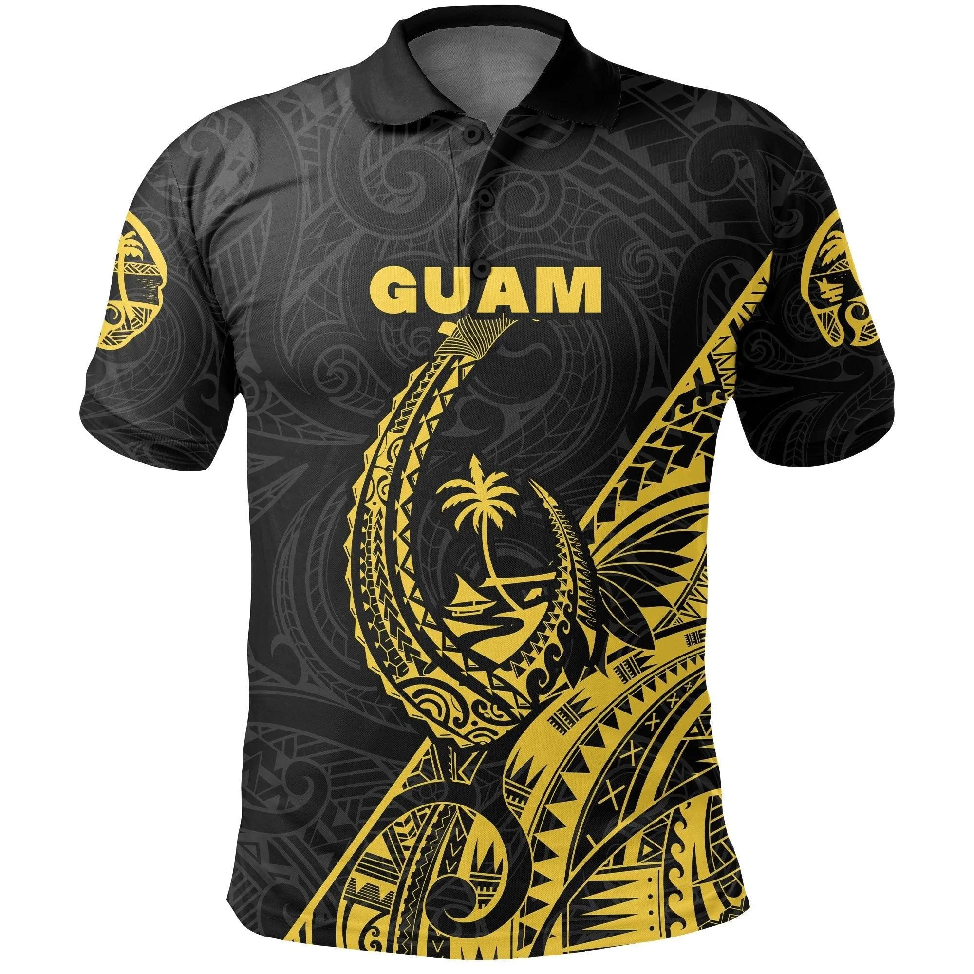 (Custom Personalised) Guam Rugby Polo Shirt Polynesian Patterns Style - Yellow LT16