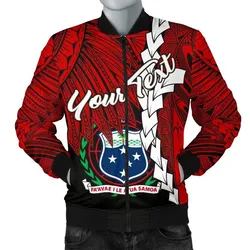 Samoa Polynesian Custom Personalised Mens Bomber Jacket - Tribal Wave Tattoo Flag Color