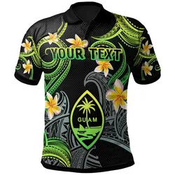 Guam Polo Shirt - Custom Personalised Polynesian Waves with Plumeria Flowers (Green)