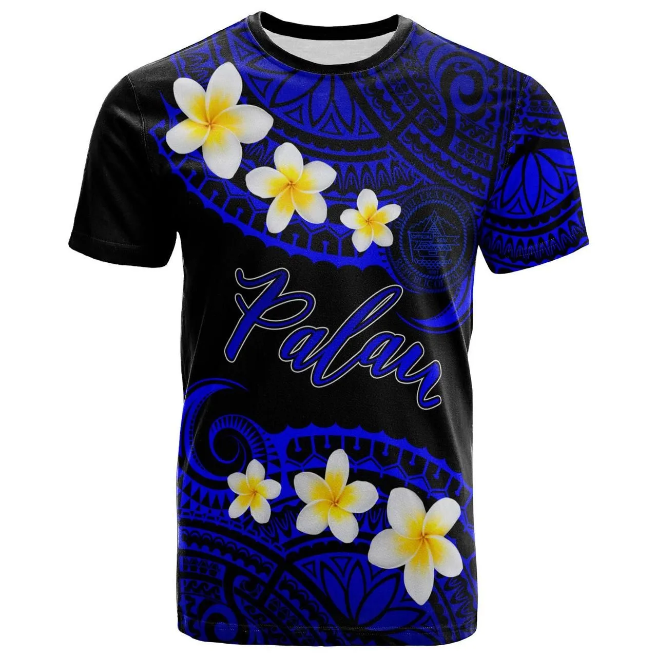 Palau Custom Personalised T-Shirt - Plumeria Polynesian Vibe Blue