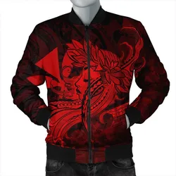 Hawaiian Map Hula Girl Hibiscus Kanaka Polynesian Bomber Jacket - Red