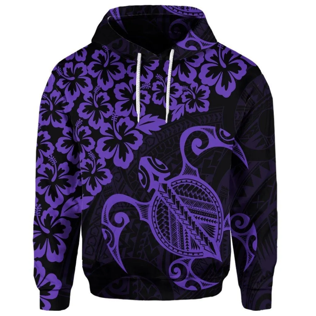 (Personalised) Hawaiian Map Turtle Hibiscus Kanaka Polynesian Hoodie - Purple - AH