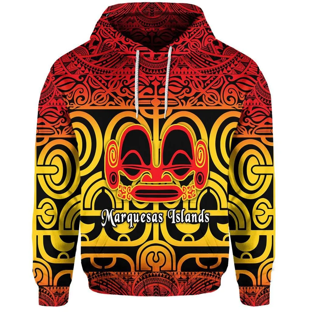 (Custom Personalised) Marquesas Islands Hoodie Marquesan Tattoo Simple Style - Gradient Red LT8