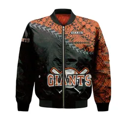 Fort McMurray Giants Bomber Jacket Grunge Polynesian Tattoo - CA BASEBALL