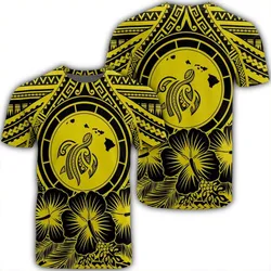 Hawaiian Map Honu Hibiscus Tropic Yellow Polynesian T-Shirt - AH