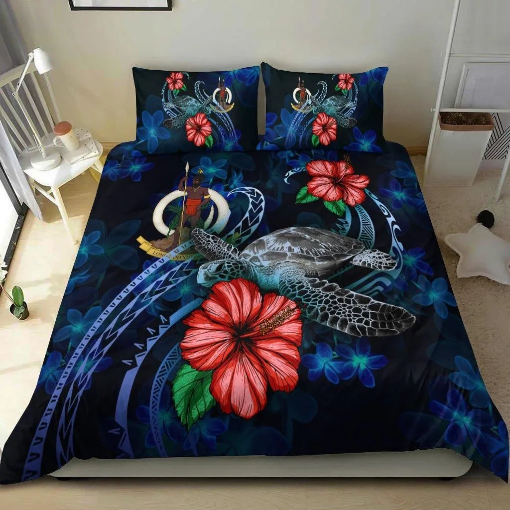 Vanuatu Polynesian Bedding Set - Blue Turtle Hibiscus
