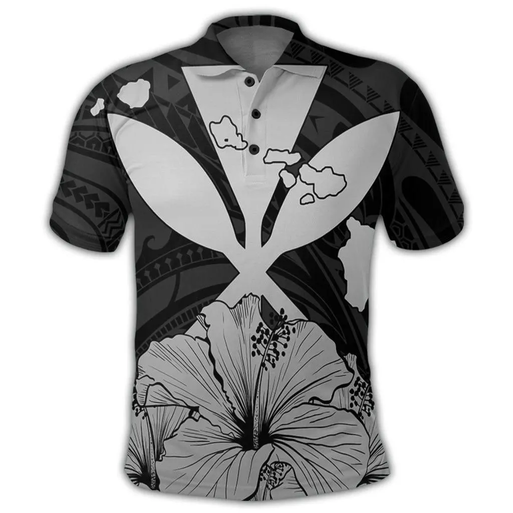Alohawaii Shirt - Hawaiian Kanaka Polo Shirt Hibiscus Polynesian Love - Gray - AH - JR