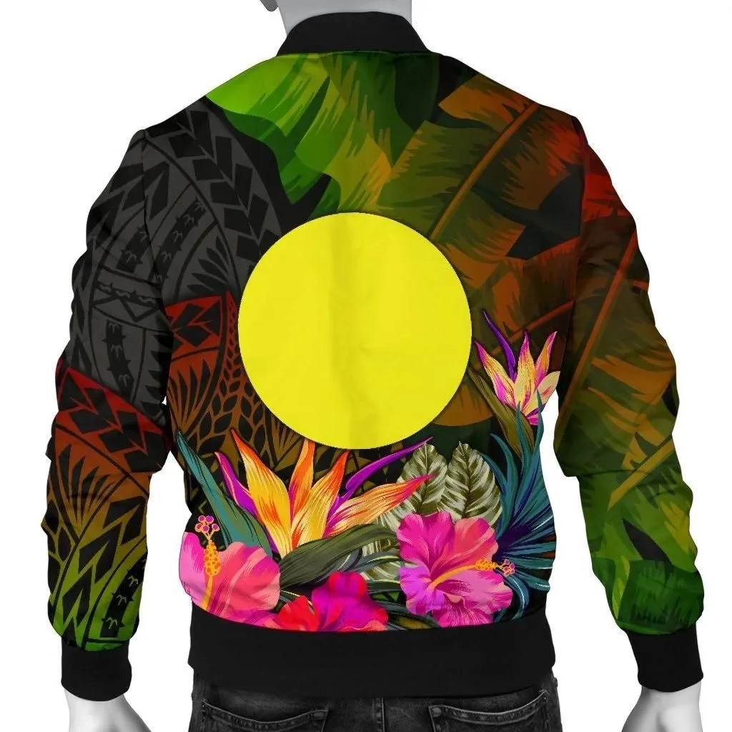 Palau Polynesian Personalised Men's Bomber Jacket -  Hibiscus and Banana Leaves - BN15