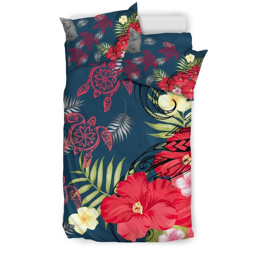 FamilyGater Bedding Set - Cover and Pillow Cases Hawaii Turtle Polynesian Hibiscus Plumeria Tropical - AH J2