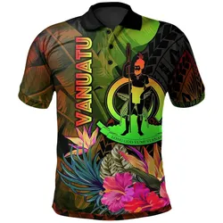 Vanuatu Polynesian Polo Shirt - Hibiscus and Banana Leaves