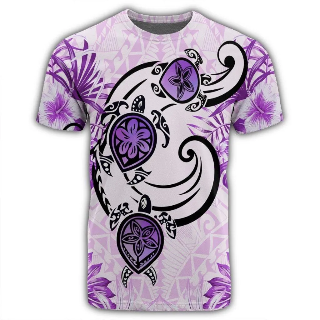 Hawaii Polynesian Plumeria Hibiscus Turtle T-Shirt - AH - Jack Style - Pink