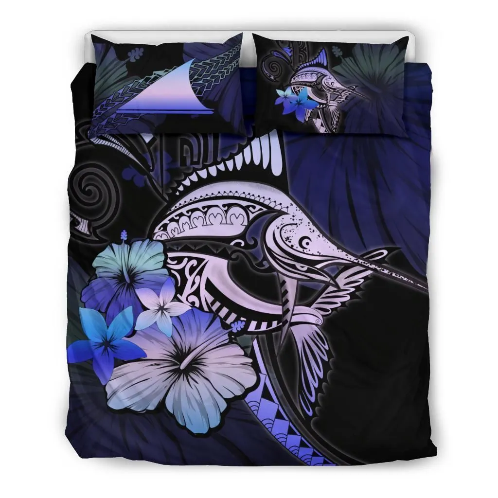 Tokelau Purple Blue Marlin And Hibiscus Bedding Set Bedroom Decor