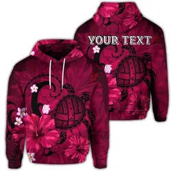 Alohawaii Hoodie - (Personalised) Hawaiian Map Big Turtle Hibiscus Plumeria Tribal Polynesian Hoodie - Pink - AH - J6R