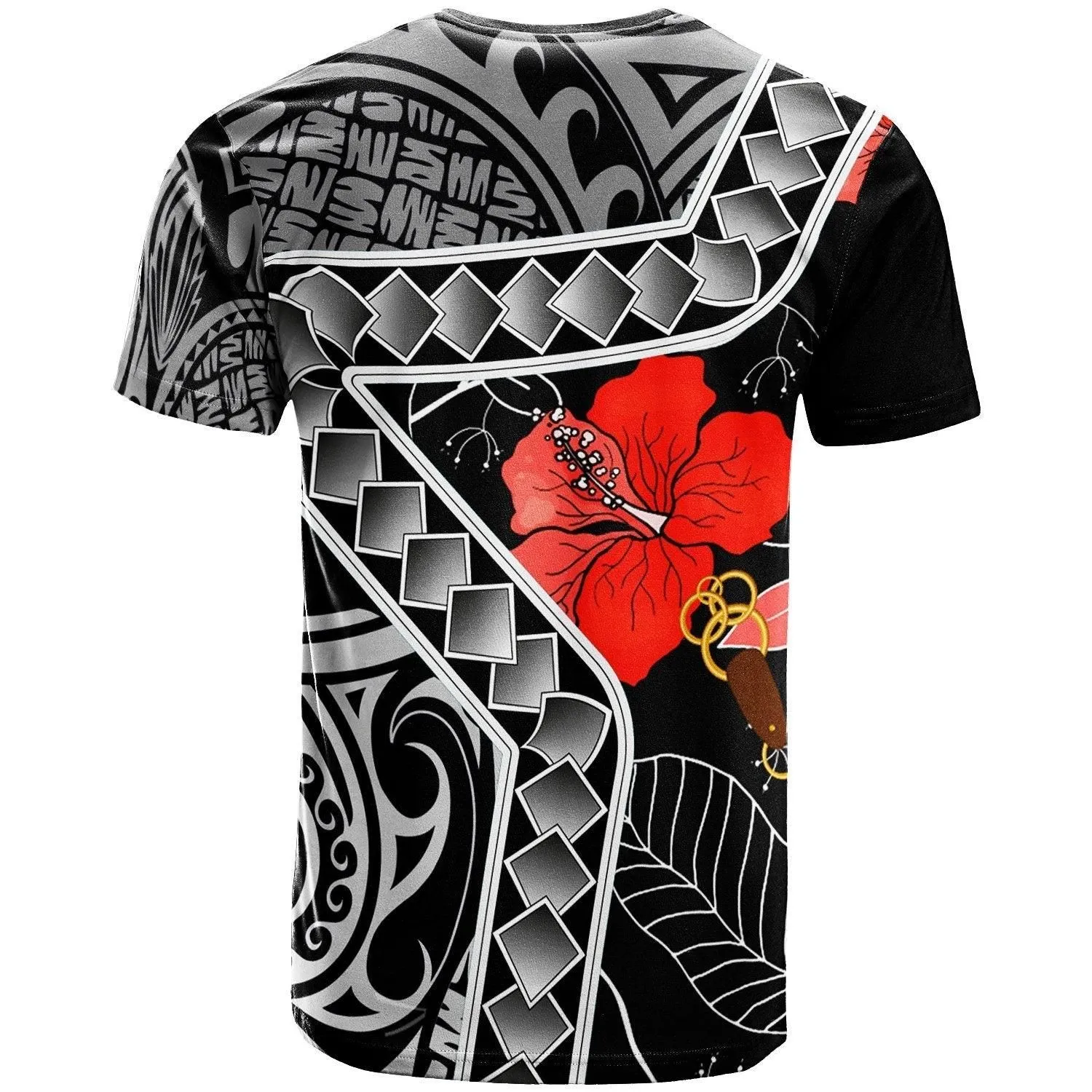 Nauru T shirt - Hibiscus Ft Polynesian Pattern
