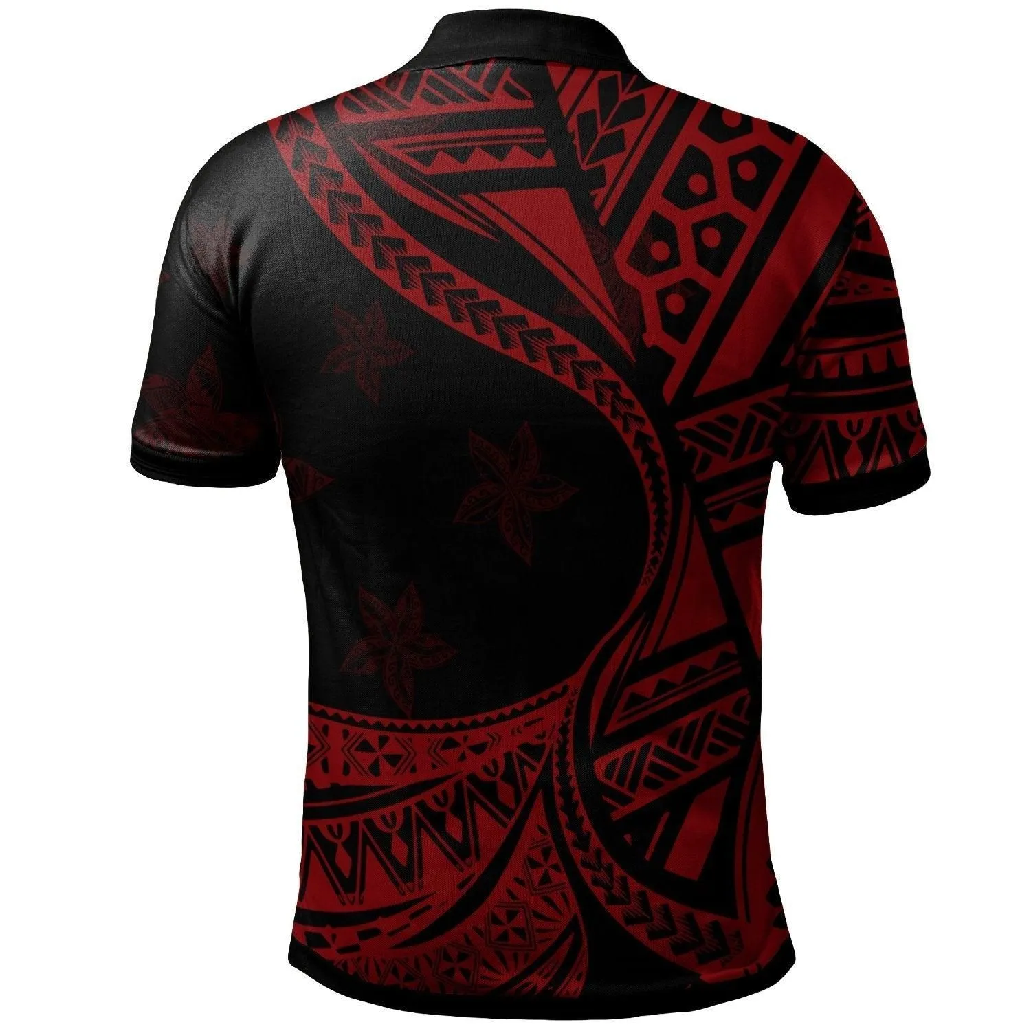 Chuuk Polo Shirt - Plumeria Flowers Red Version