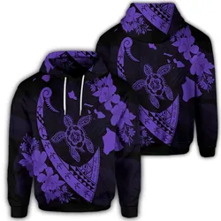 Hawaiian Map Hibiscus Turtle Fish Hook Polynesian Hoodie Purple