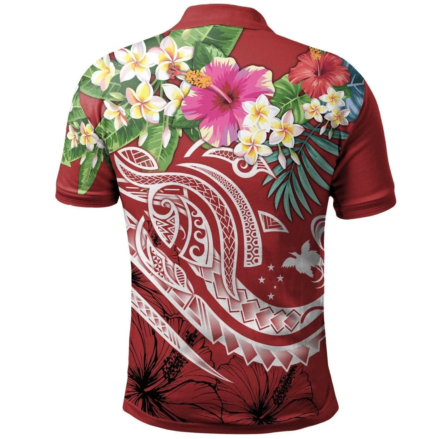 Papua New Guinea Polynesian Polo Shirt - Summer Plumeria Red