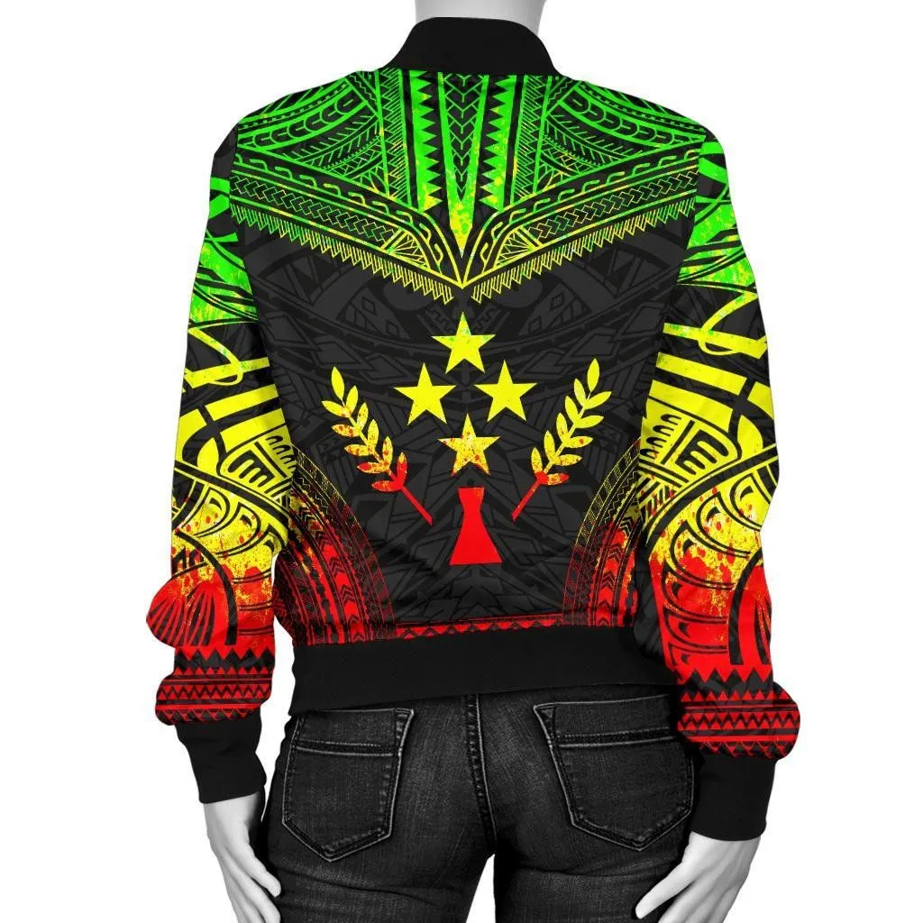 Kosrae Polynesian Chief Women'S Bomber Jacket - Reggae Version - Bn10
