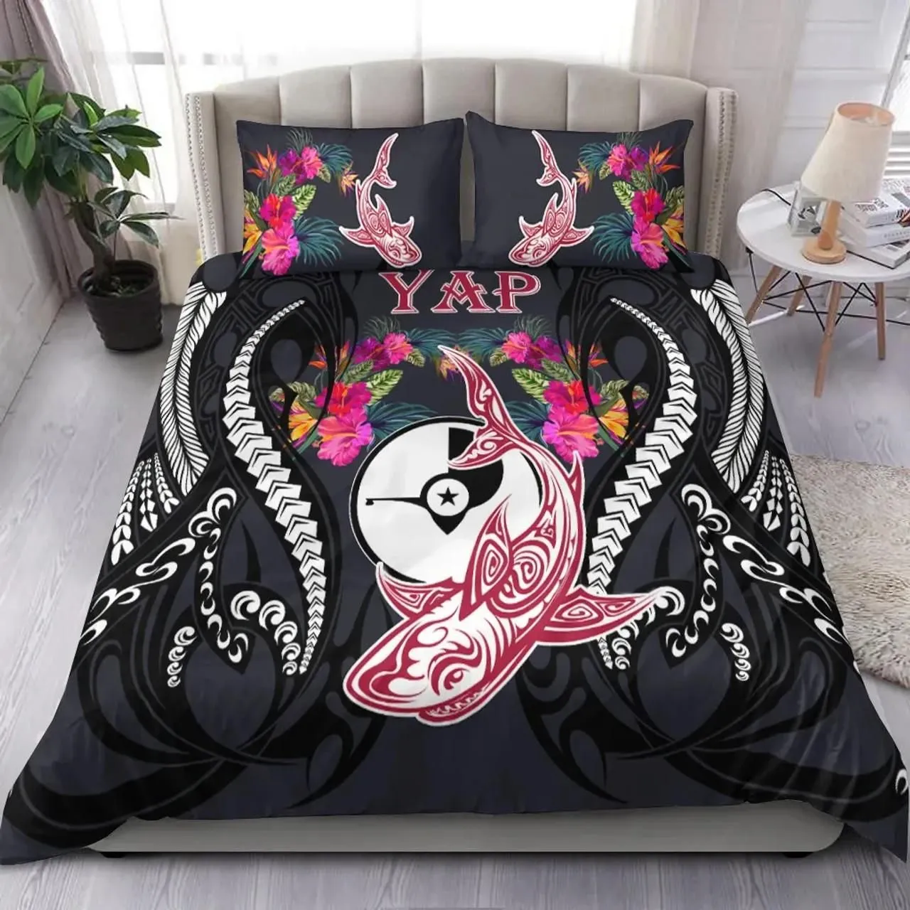 Yap Bedding Set - Polynesian Shark Hibiscus Flower