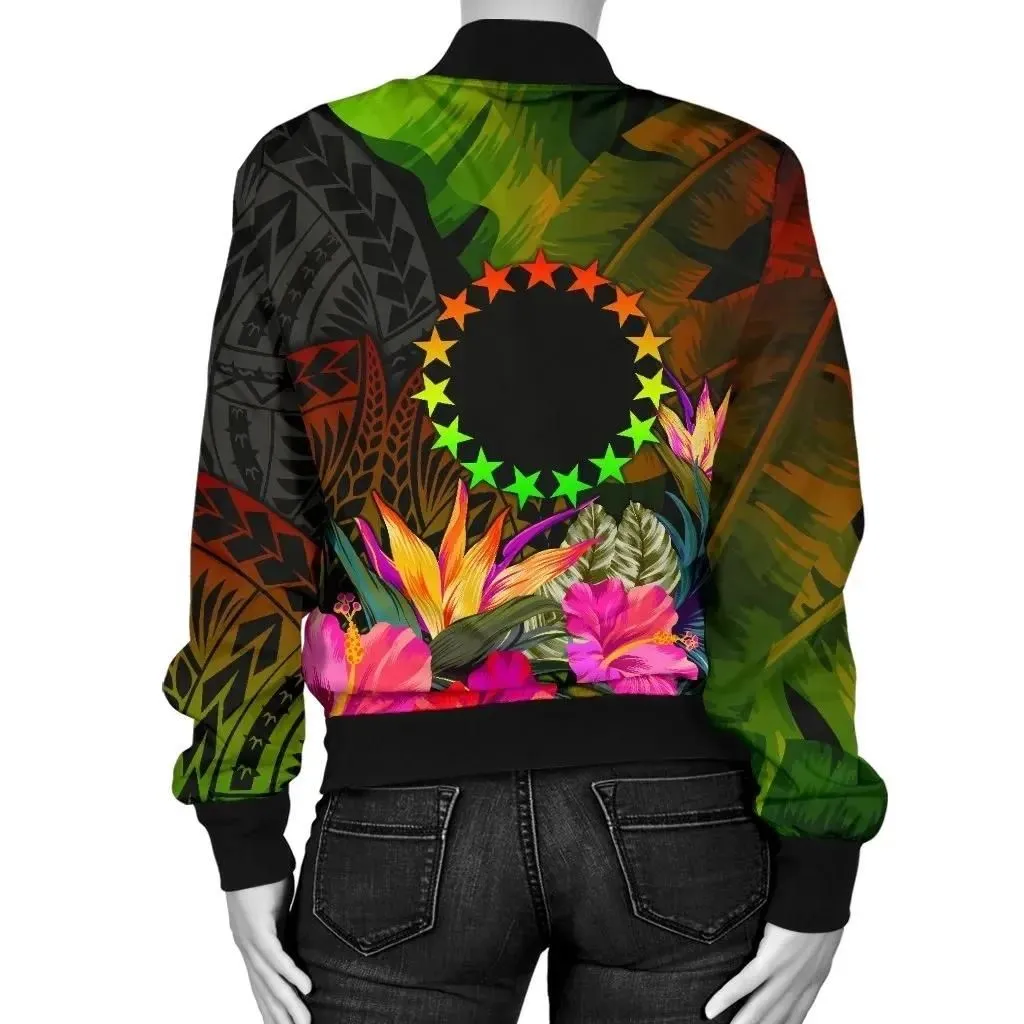 FamilyGaterJacket - Bomber Jacket Cook Islands Polynesian Personalised - Hibiscus and Banana Leaves - BN15