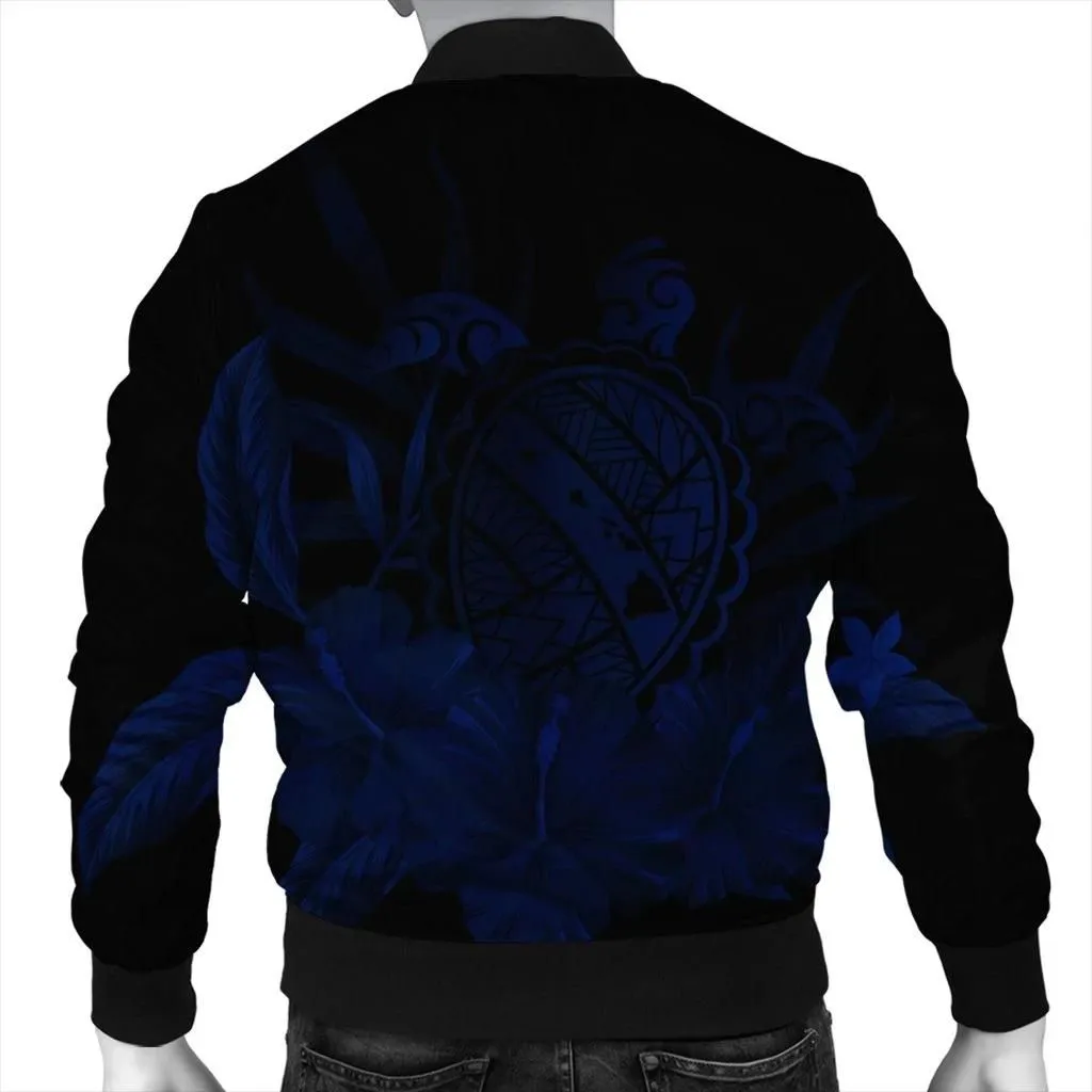 FamilyGater Jacket - Hawaiian Map Turtle Hibiscus Polynesian Bomber Jacket - Blue - AH - J4R