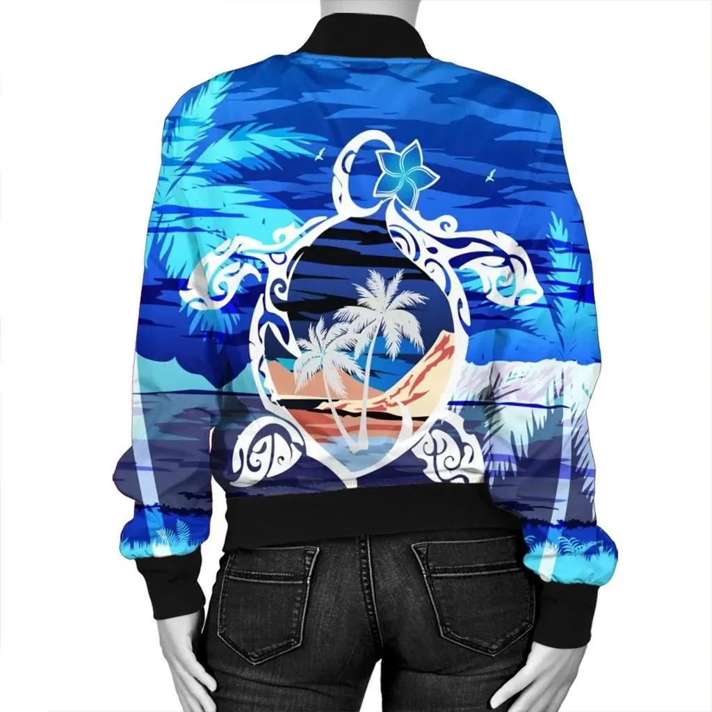 Alohawaii Jacket - Hawaiian Turtle Plumeria Coconut Tree Polynesian Bomber Jacket Blue - AH - J4R