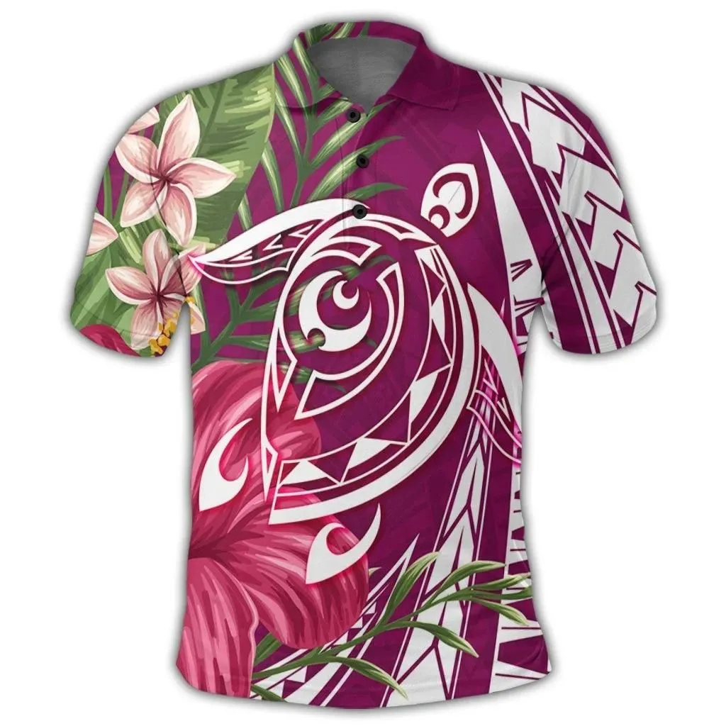 Alohawaii Shirt - Hawaii Polynesian Turtle Tropical Hibiscus Plumeria Polo Shirt - Pink - AH - J4R