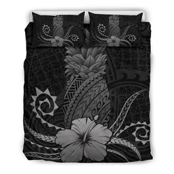 Hawaii Polynesian Pineapple Hibiscus Bedding Set - Zela Style Gray - AH - J4
