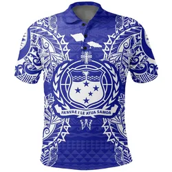 Samoa Polo Shirt - Samoa Coat Of Arms Map Polynesian Tattoo Blue