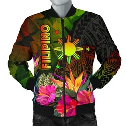 The Philippines Polynesian Men's Bomber Jacket -  Hibiscus and Banana Leaves - BN15