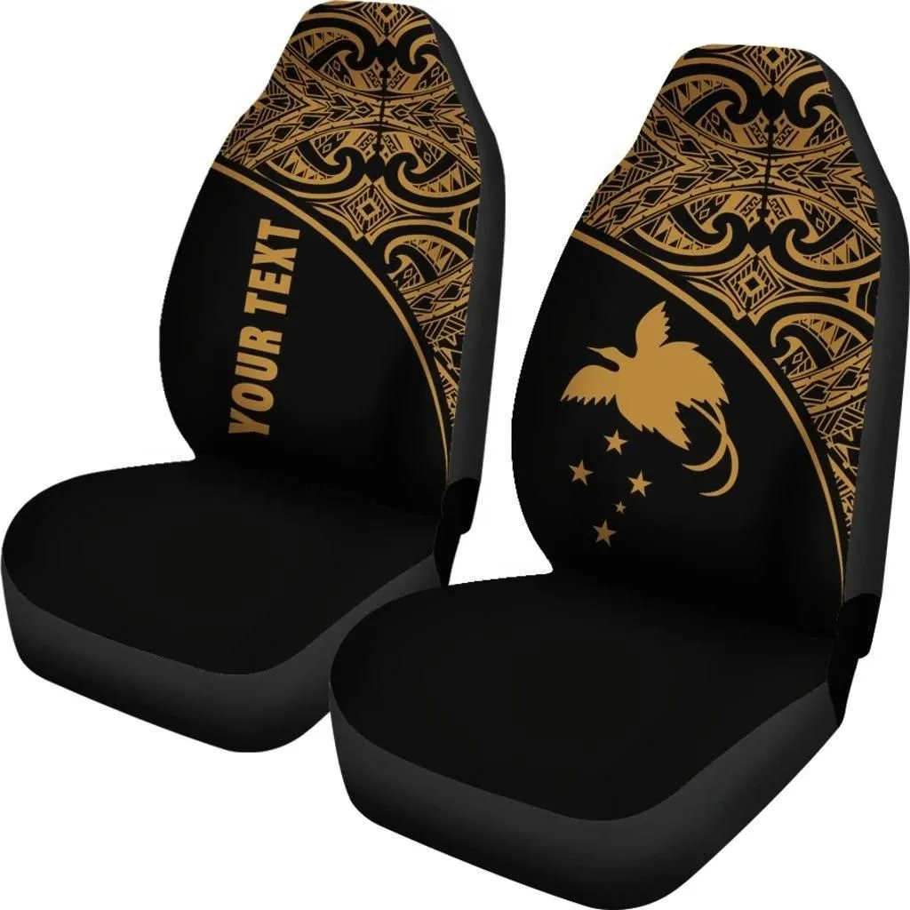 Papua New Guinea Polynesian Custom Personalised Car Seat Covers - Gold Curve - BN11