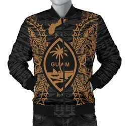 Guam Polynesian Mens Bomber Jacket Map Gold