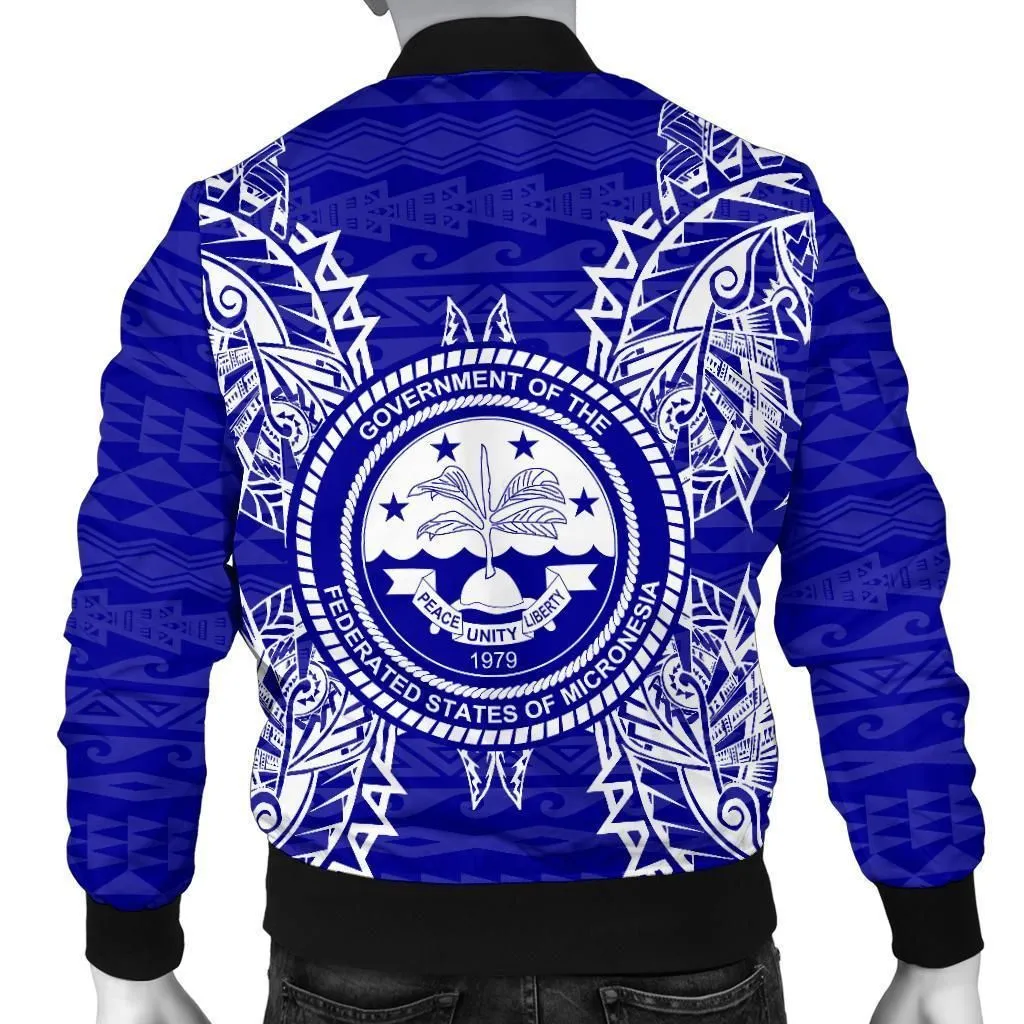 Federated States of Micronesia Polynesian Mens Bomber Jacket Map Blue