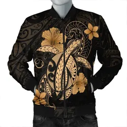 Hawaii Turtle Flower Polynesian Bomber Jacket - Gold