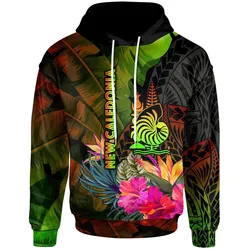 New Caledonia Polynesian Hoodie- Hibiscus and Banana Leaves