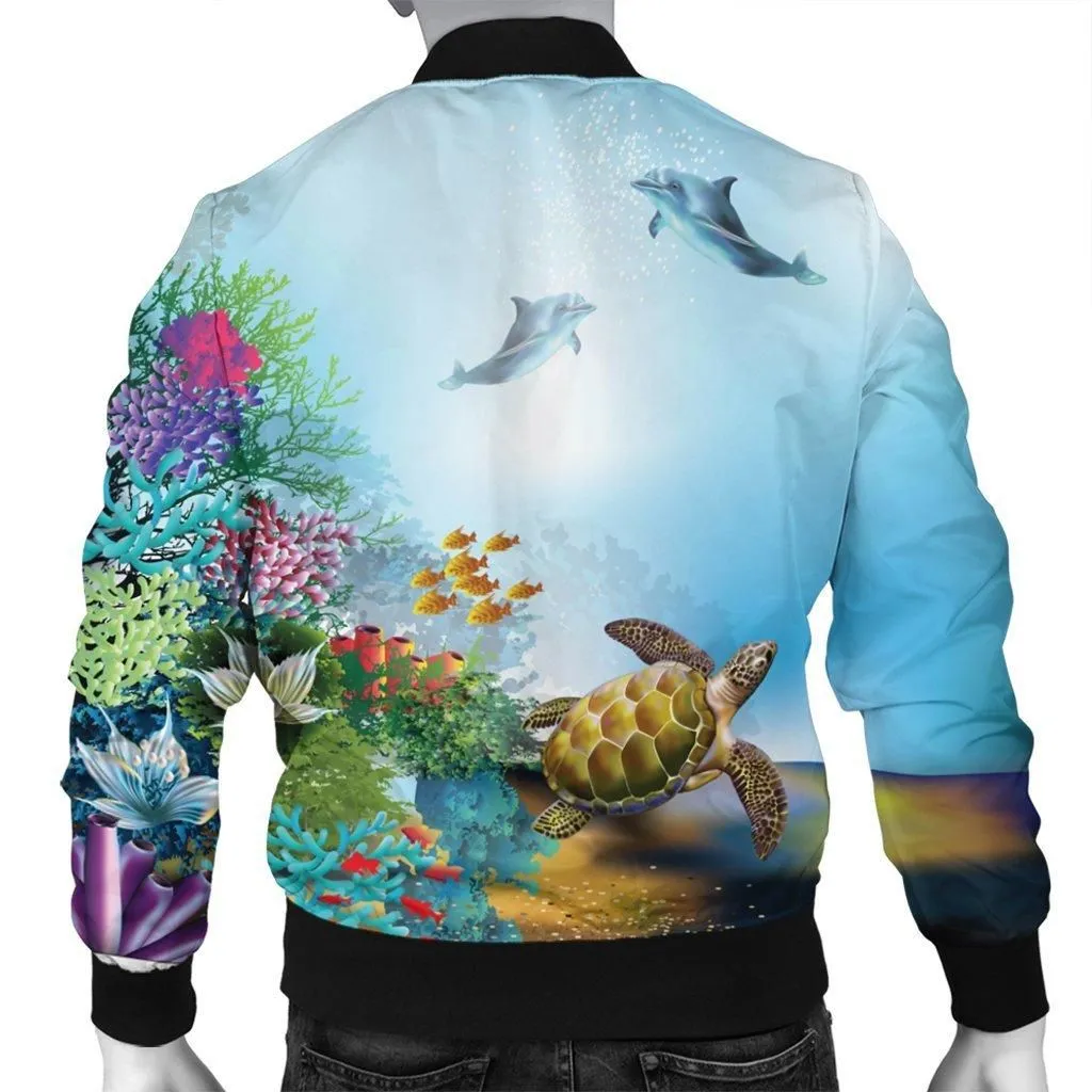 Hawaiian Turtle Dolphin In The Ocean Polynesian Bomber Jacket - AH