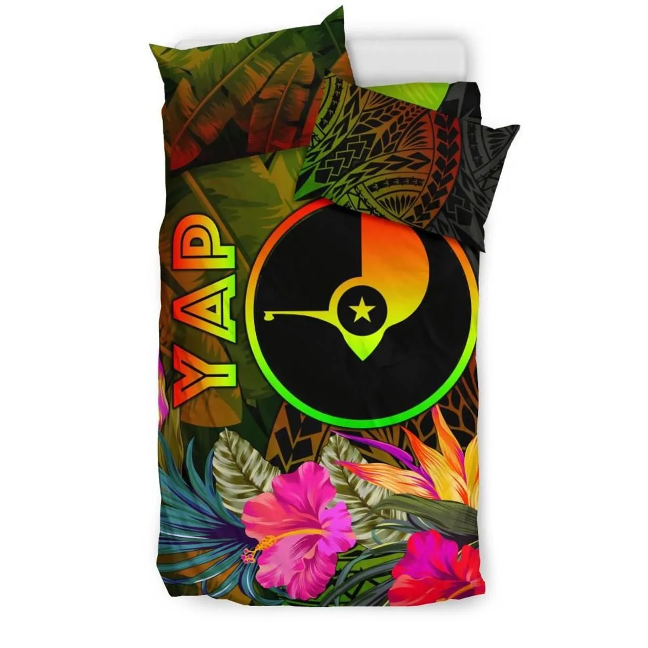 Yap Polynesian Bedding Set - Hibiscus And Banana Leaves