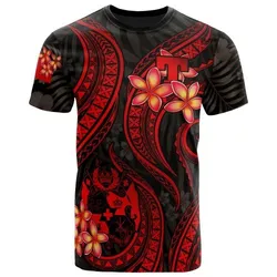 Tonga Polynesian T shirt - Red Plumeria