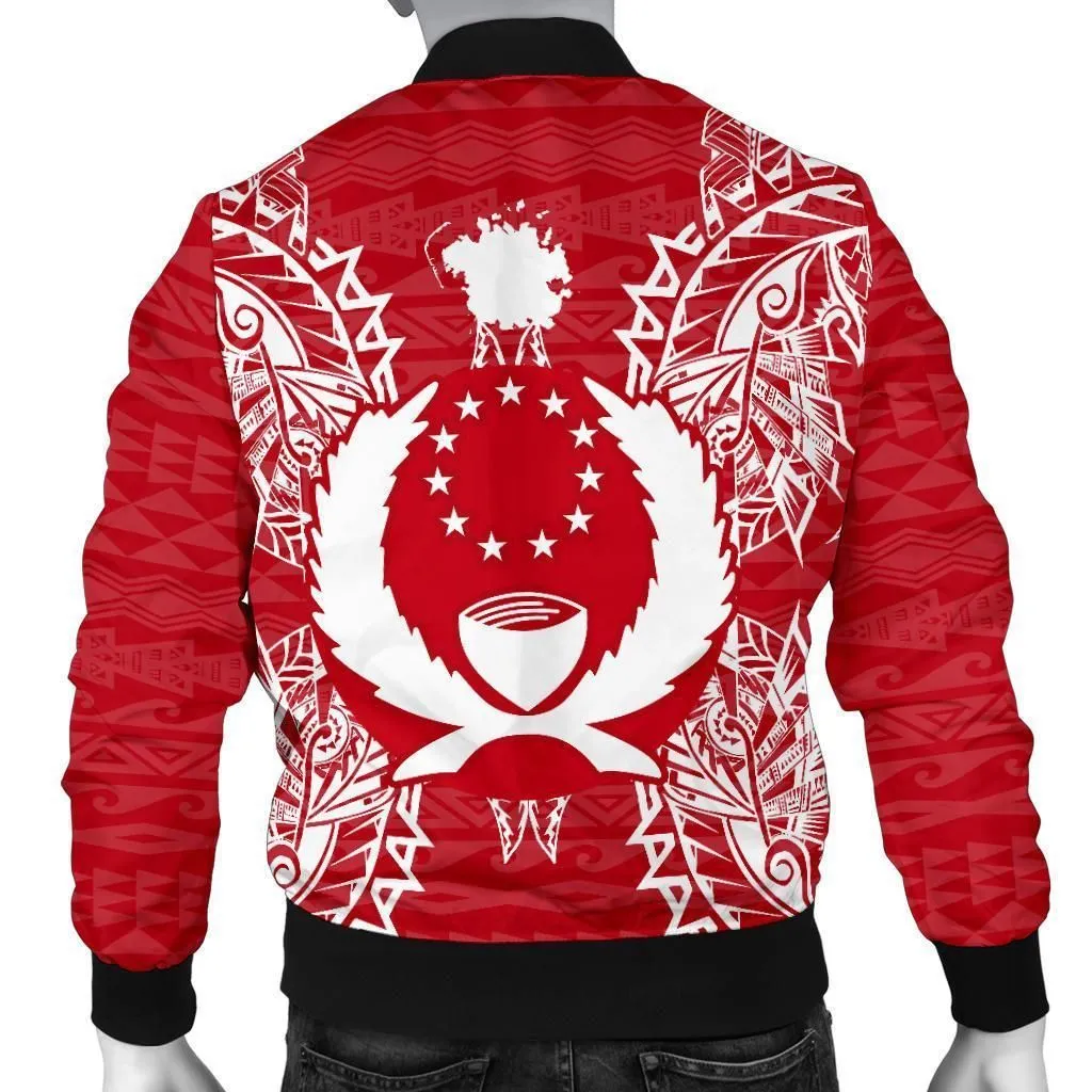 Pohnpei Polynesian Mens Bomber Jacket Map Red White