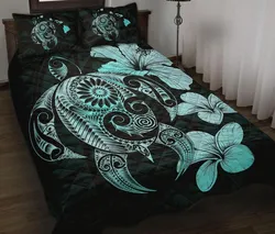 Hibiscus Plumeria Mix Polynesian Turquoise Turtle 3D Printed Bedding Set Bedroom Decor