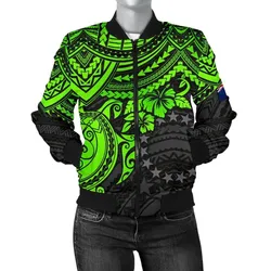 Cook Islands Polynesian Bomber Jacket (Women) - Green Turtle - BN15