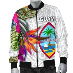 Guam Mens Bomber Jacket Polynesian Hibiscus White Pattern