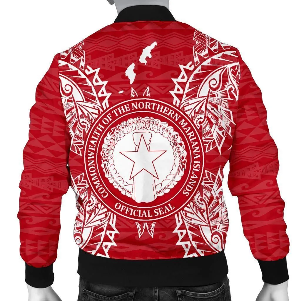 Northern Mariana Islands Polynesian Mens Bomber Jacket Map Red White