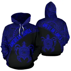 American Samoa Hoodie - American Samoa Seal In Turtle Polynesian Tattoo Blue