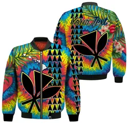 (Custom Personalised) Hawaii Rainbow Tie Dye Bomber Jacket Flowers Polynesian Hawaiian Tribal LT13