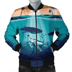 Hawaiian Whale And Turtle In Sunset Polynesian Bomber Jacket - AH