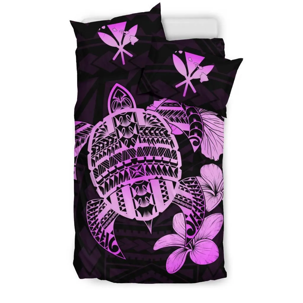 Hawaiian Kanaka Hibiscus Plumeria Mix Polynesian Turtle Bedding Set Pink AH